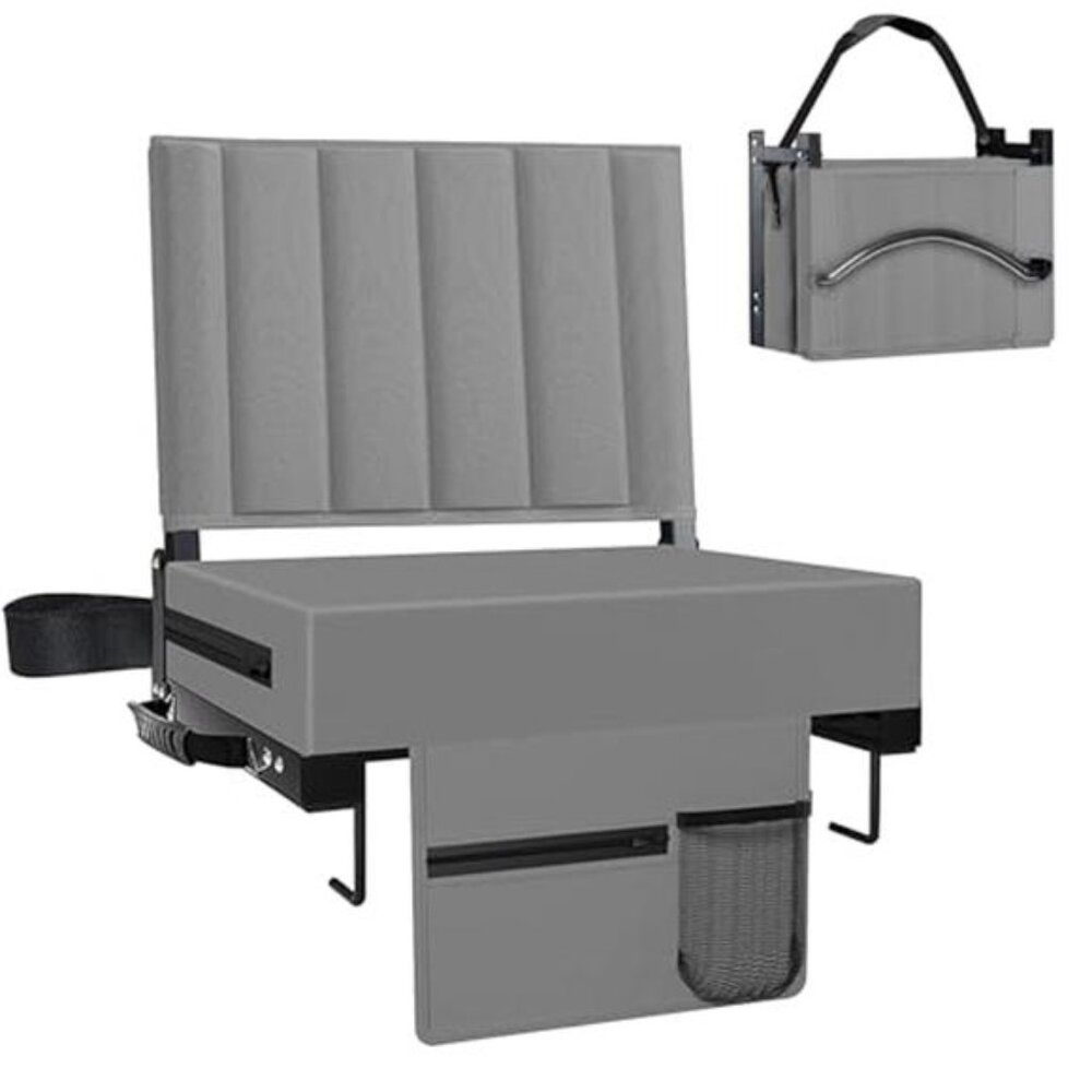 Bleacher Seat Stadium Chair Folding Padded Back Support Cup Holder Portable Seat